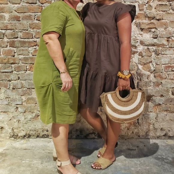 Dark Brown Handmade Short Bohemian Style Ruffled Dress - Size M - Picture 3 of 3